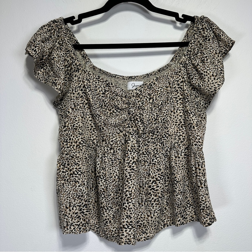 Japna | Leopard Print Peasant Top | Shirred Back | Size L